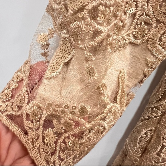 TFNC Paris Dress gold sequin sheer fully lined party mini dress size size 10 - Picture 7 of 15